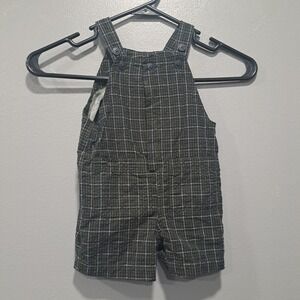VTG Baby Cotton Seersucker Plaid Overalls Green Navy 3-6 Months Shortalls